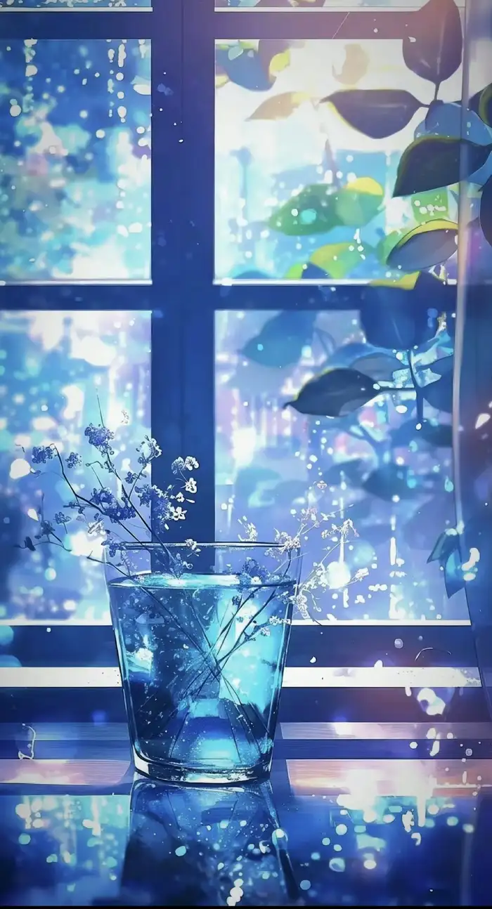 ảnh anime màu xanh dương cửa sổ