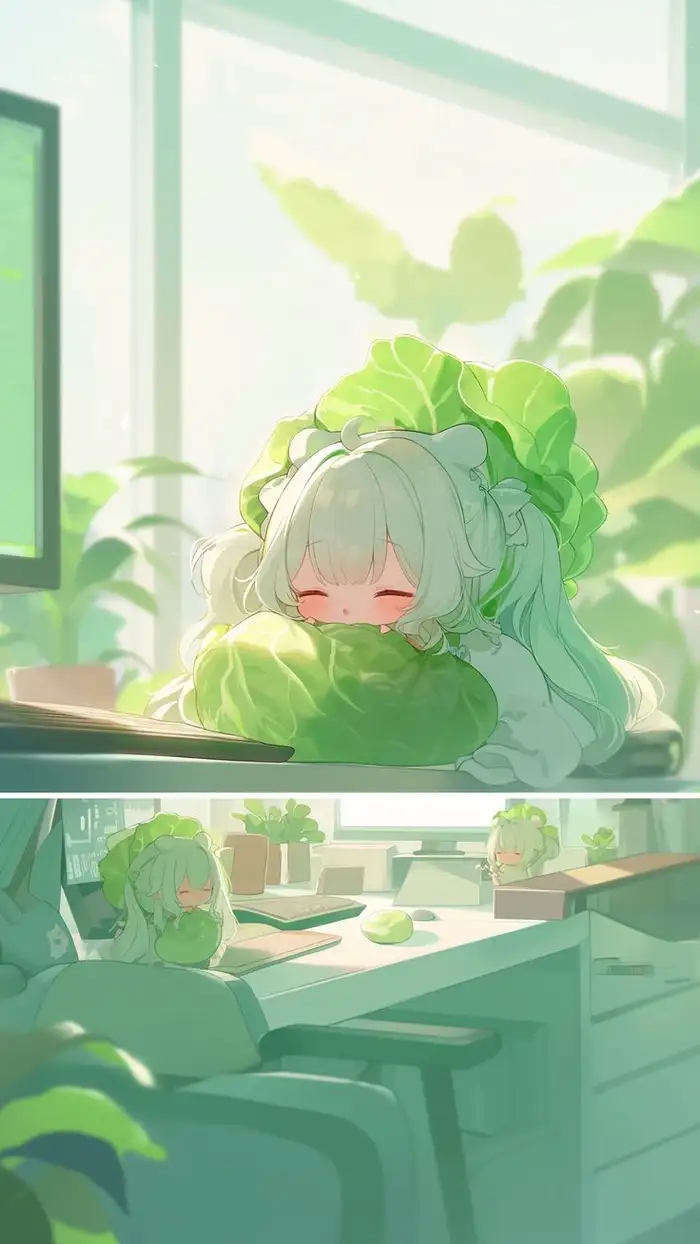 ảnh anime màu xanh lá cây cô bé dễ thương