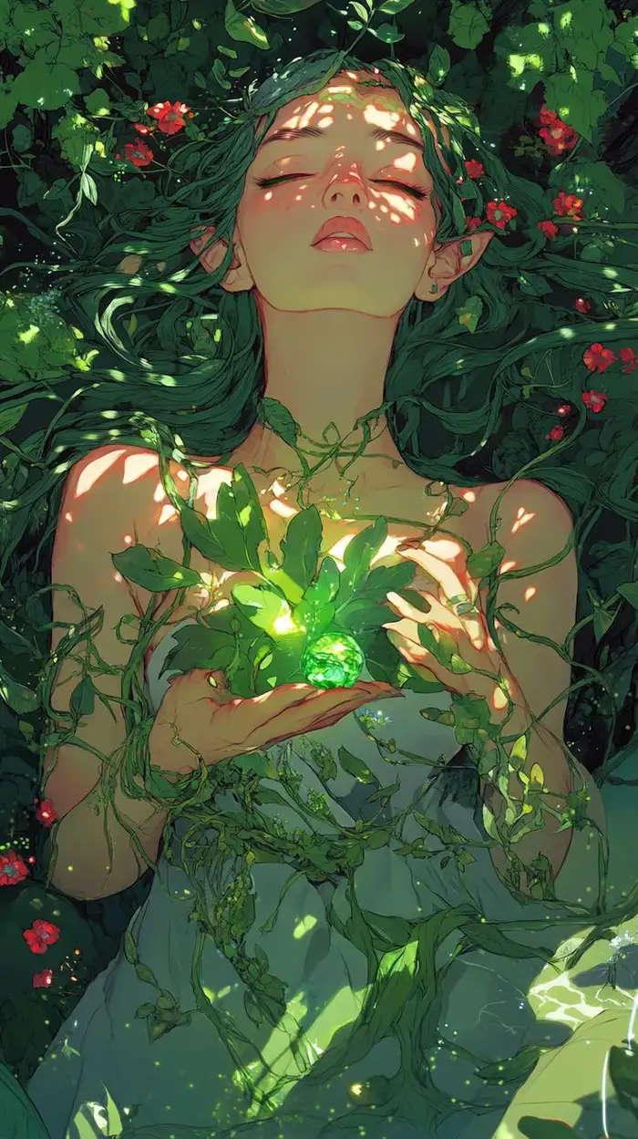 ảnh anime màu xanh lá cây đáng yêu