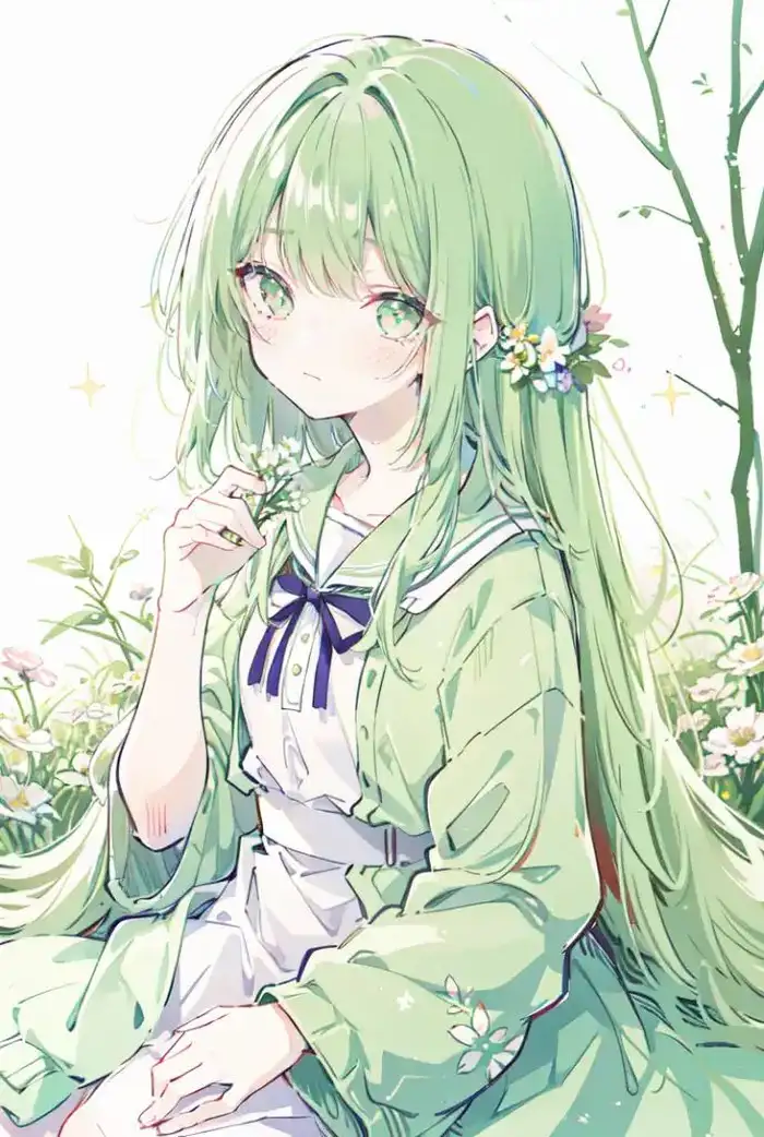 ảnh anime màu xanh lá cây nữ cực đáng yêu
