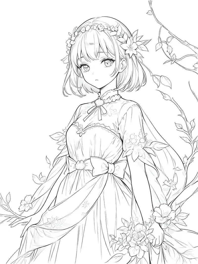 ảnh anime nữ chưa tô màu