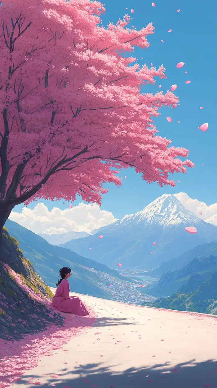 ảnh hoa anh đào anime bên đường