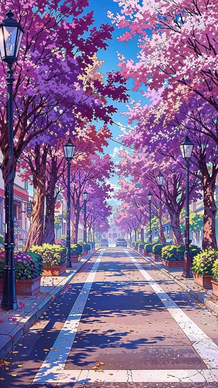 hình ảnh hoa anh đào anime bên đường