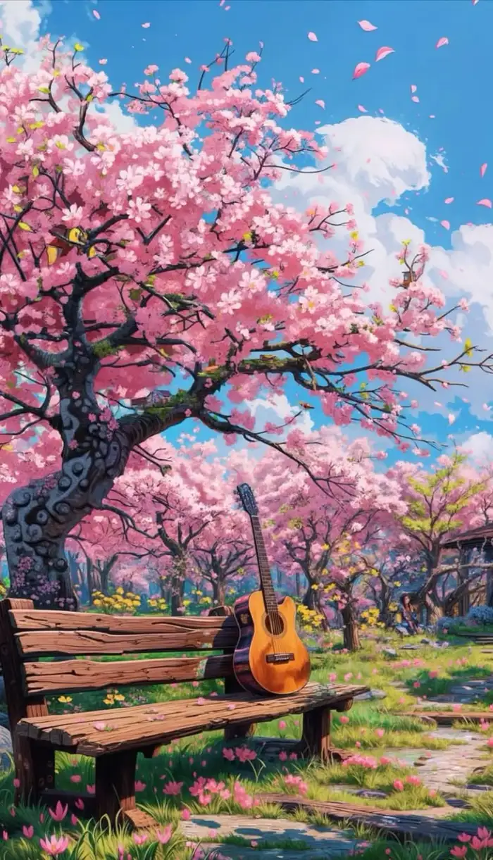 hình ảnh hoa anh đào anime sắc màu