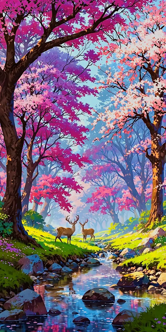 hình ảnh hoa anh đào anime trong rừng