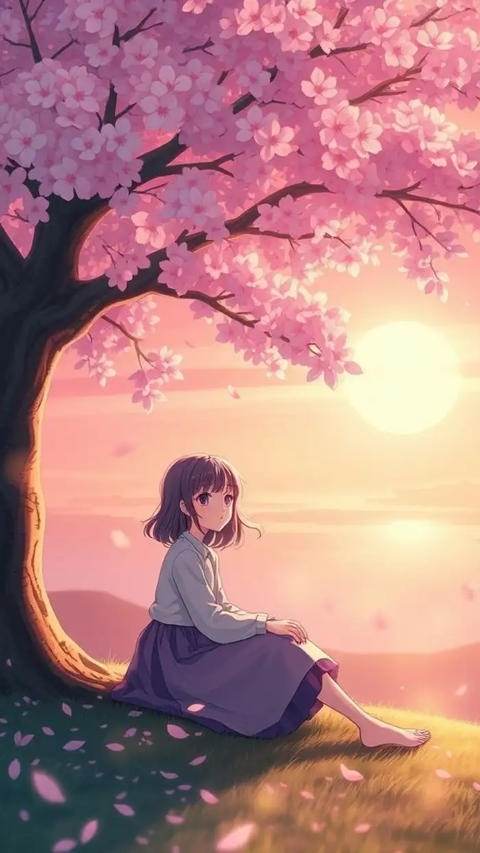 hình ảnh hoa anh đào anime và cô gái