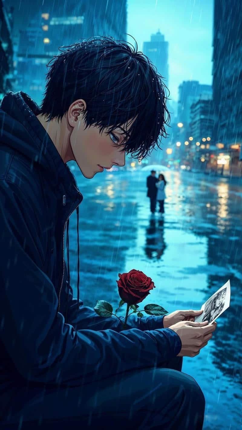 anime nam buồn vẽ