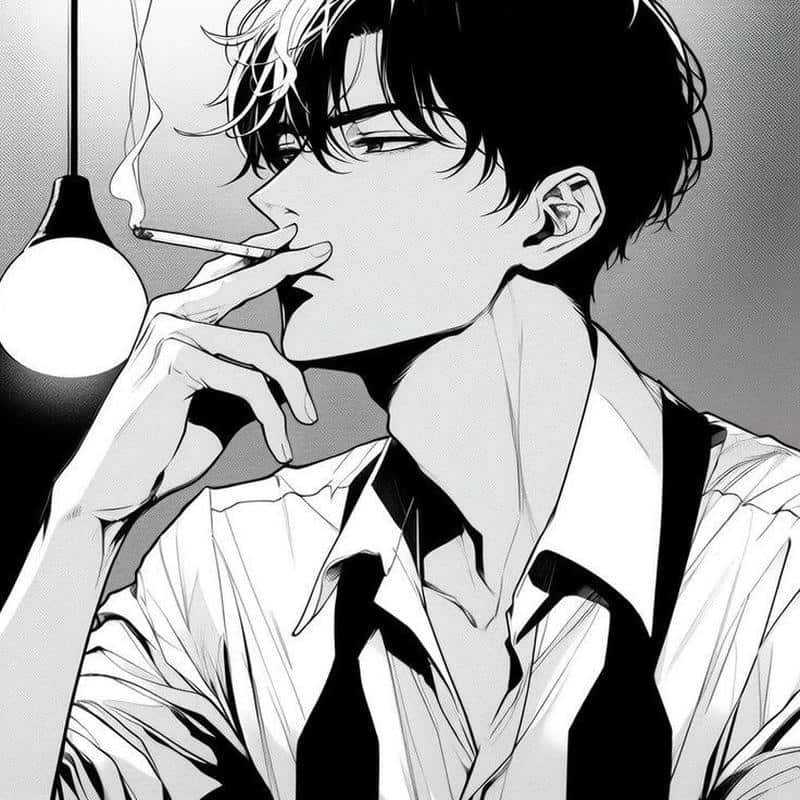 anime nam trắng đen nền