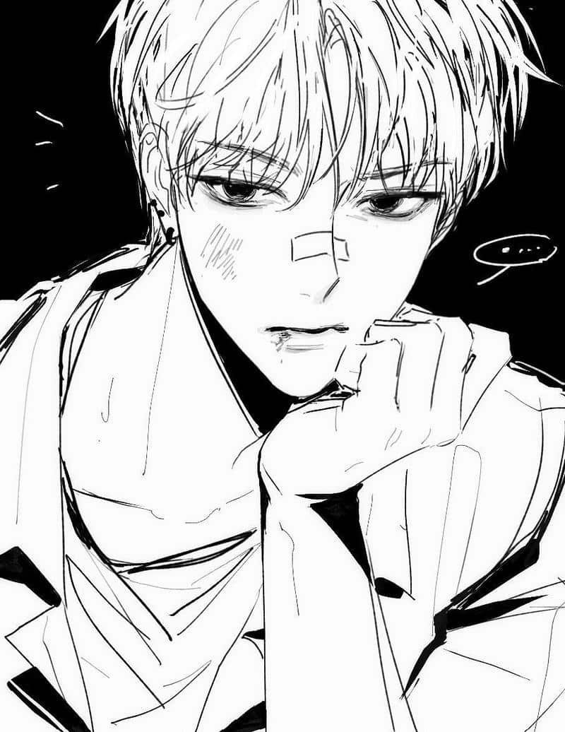 anime nam trắng đen vẽ