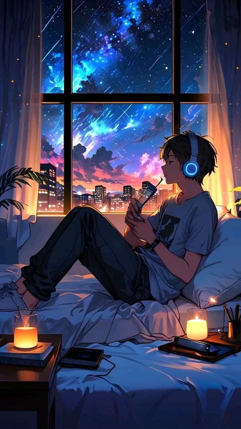 hình nền anime nam chill nhà