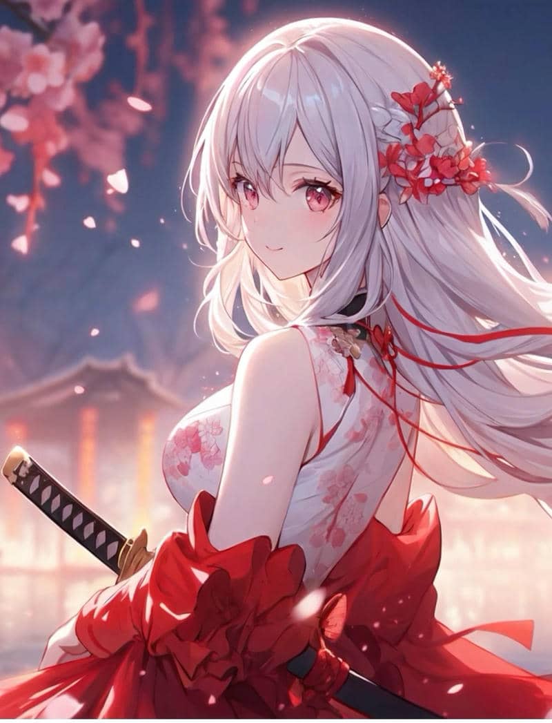hình nền anime nữ cầm kiếm