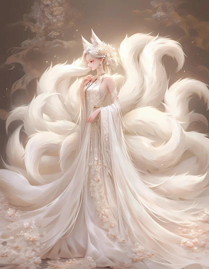 hình vẽ hồ ly 9 đuôi anime