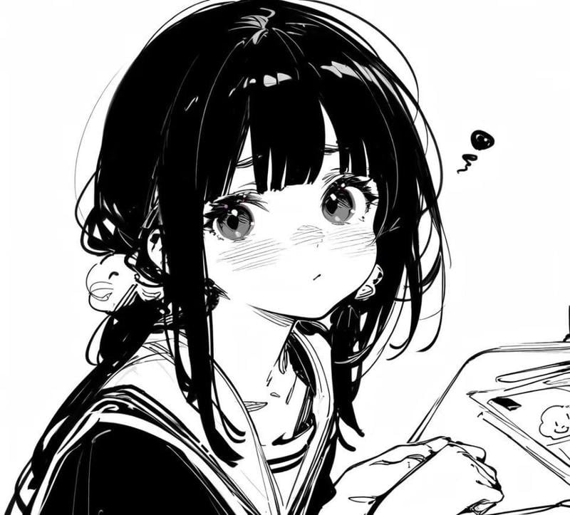 ảnh anime trắng đen cutee