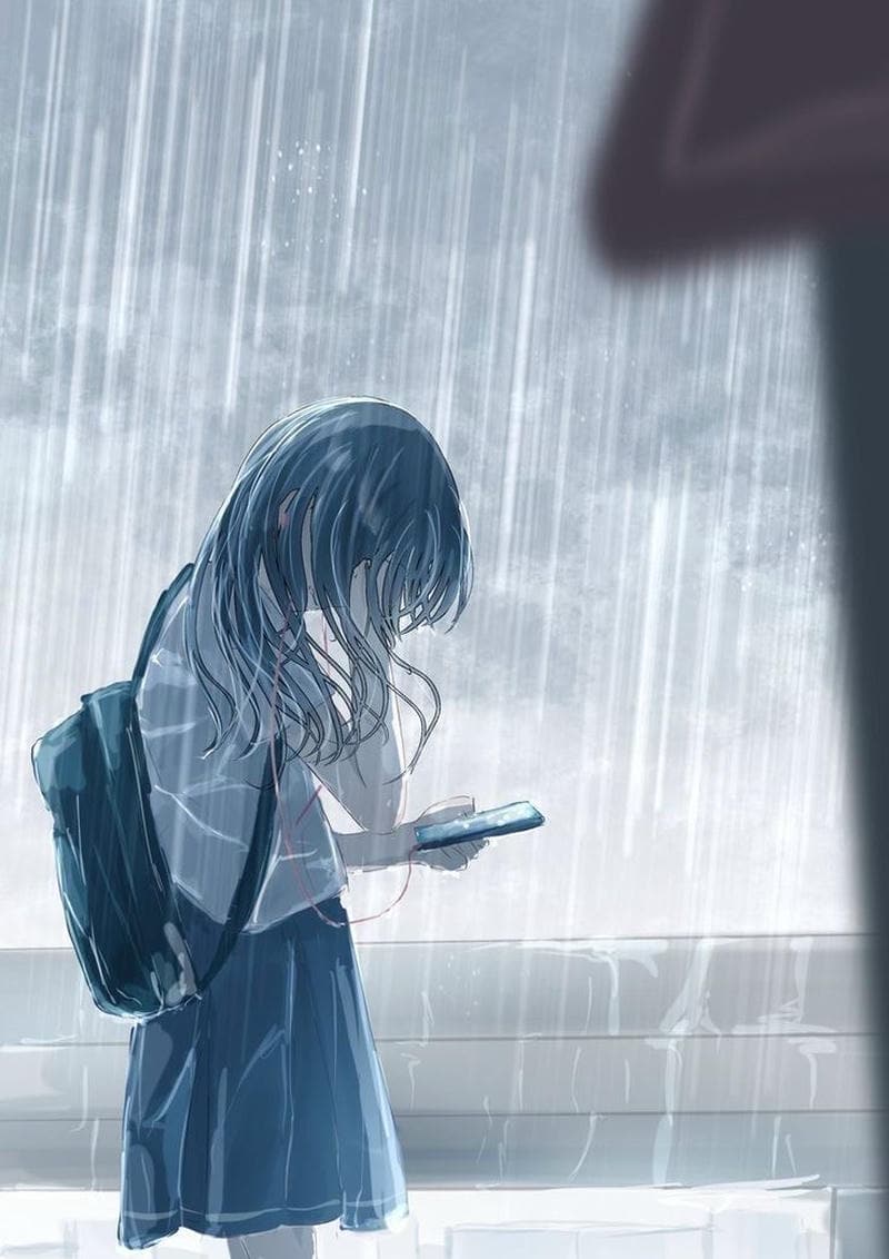 anime khóc nền mưa