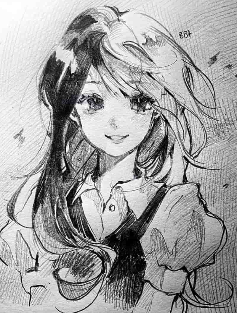tranh vẽ anime bút chì